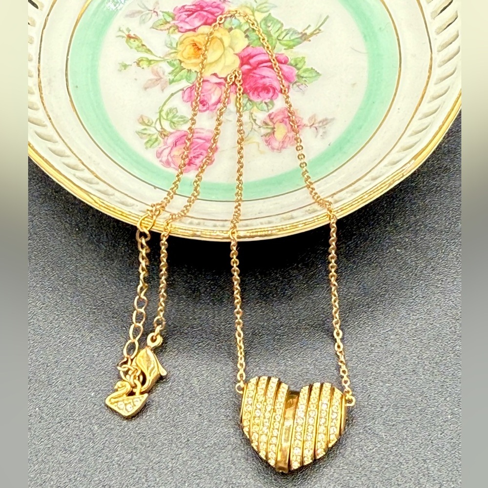 Swarovski Explore Heart Vintage Necklace Gold Plated Crystal 16” Reversible
